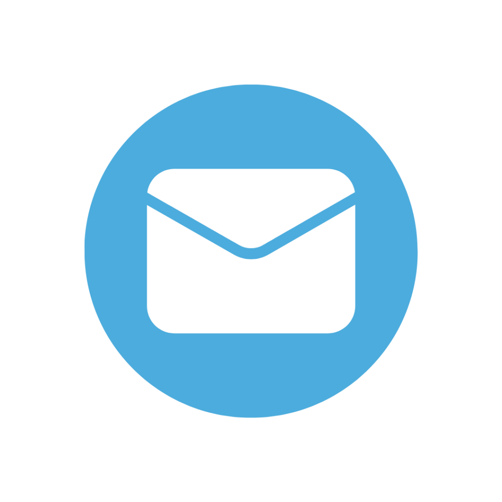 Blue circle with envelope icon, symbolizing email for physio Goodna or physio Ipswich services.