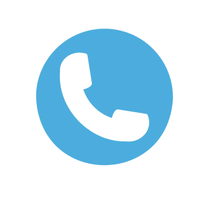 Black telephone handset icon for physio Goodna inside a blue circle on a transparent background.