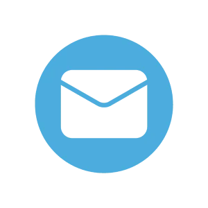Blue circle with envelope icon, symbolizing email for physio Goodna or physio Ipswich services.